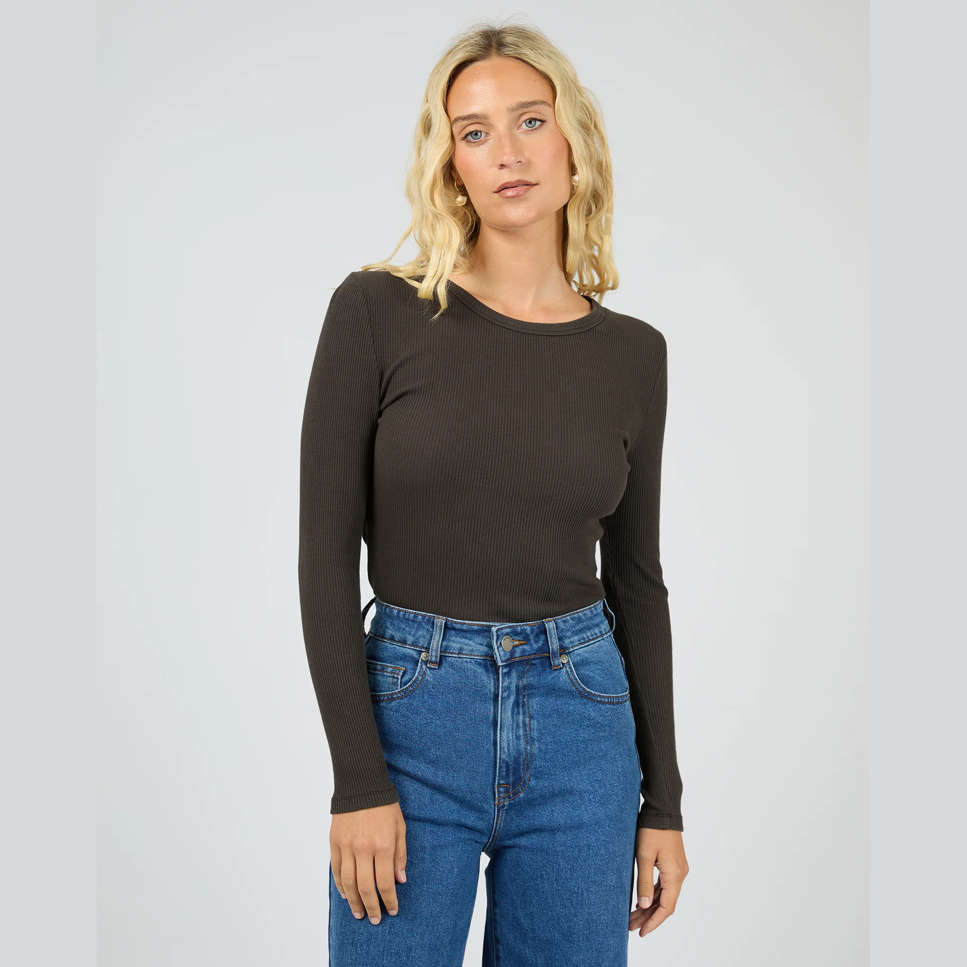 ALL ABOUT EVE. Eve Rib Baby LS Tee - Washed Black