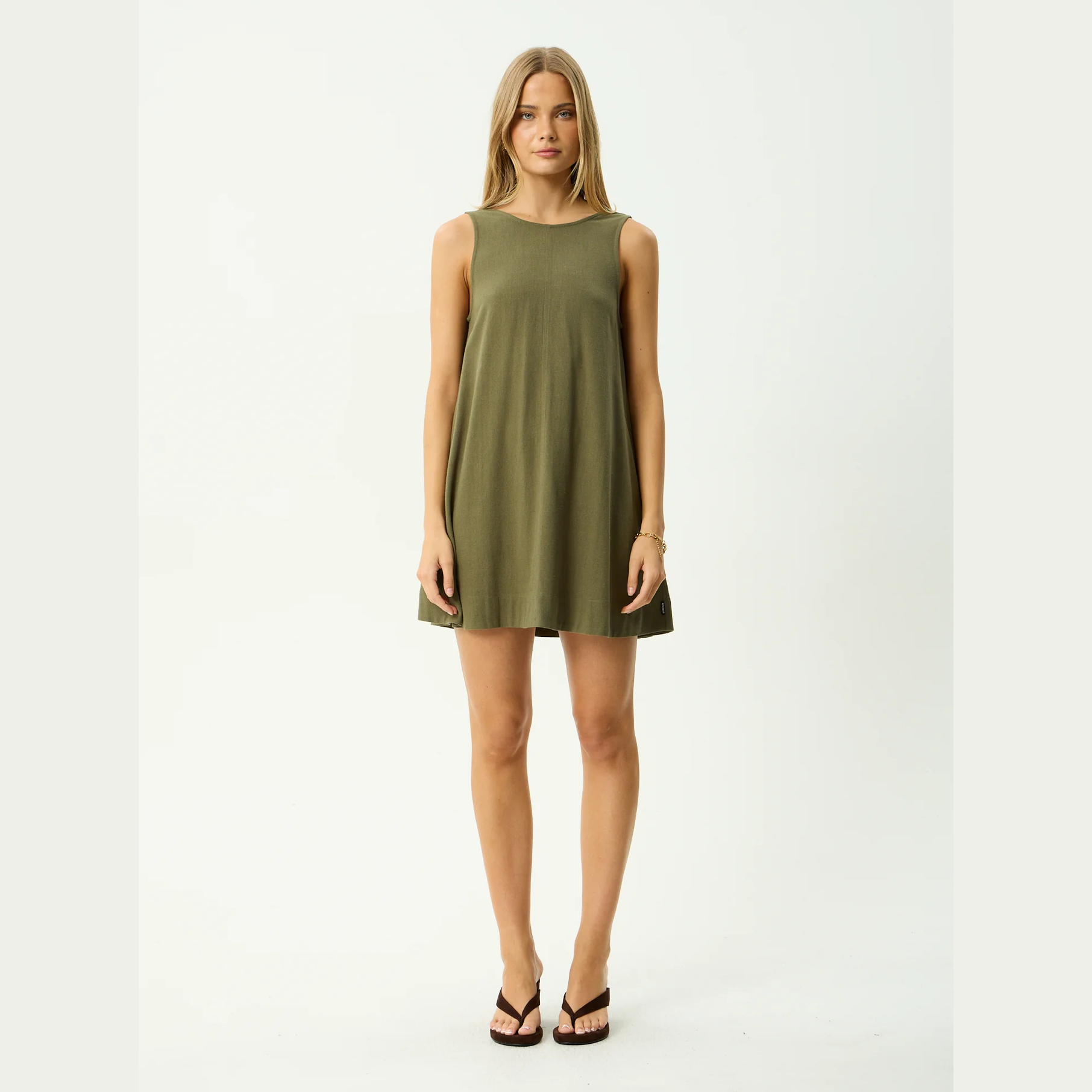 AFENDS Halle Linen MIni Dress - Deep Olive