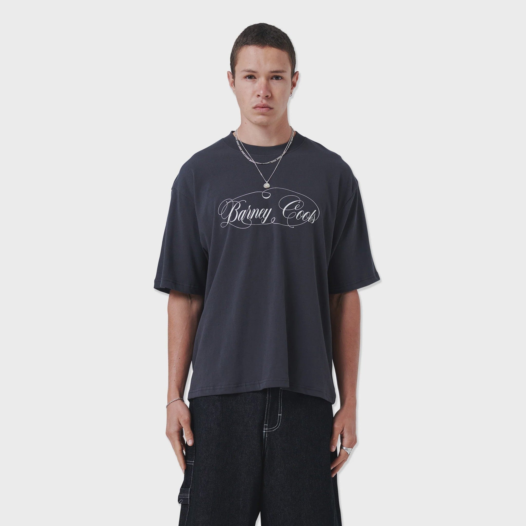 BARNEY COOLS Script Crop T-shirt Aged Black