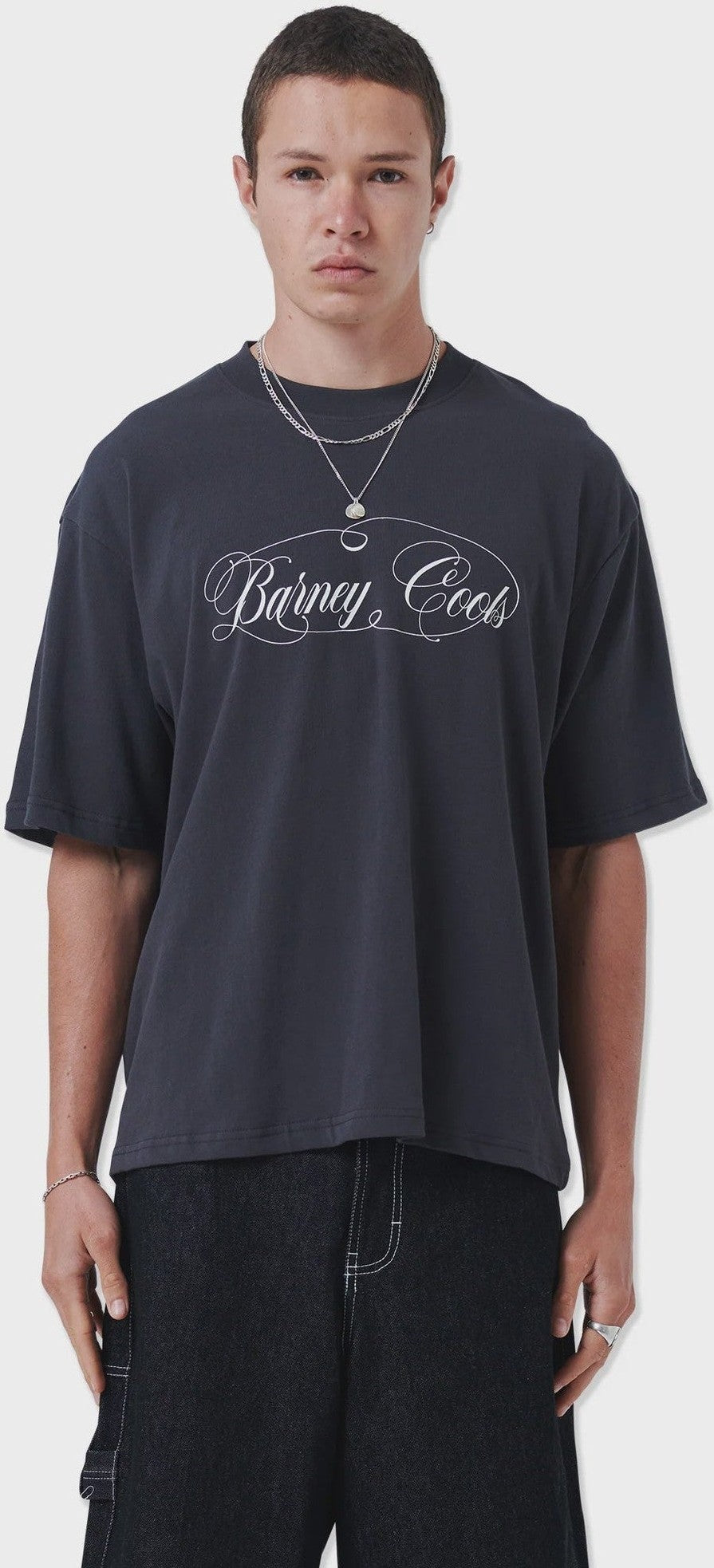 BARNEY COOLS Script Crop T-shirt Aged Black