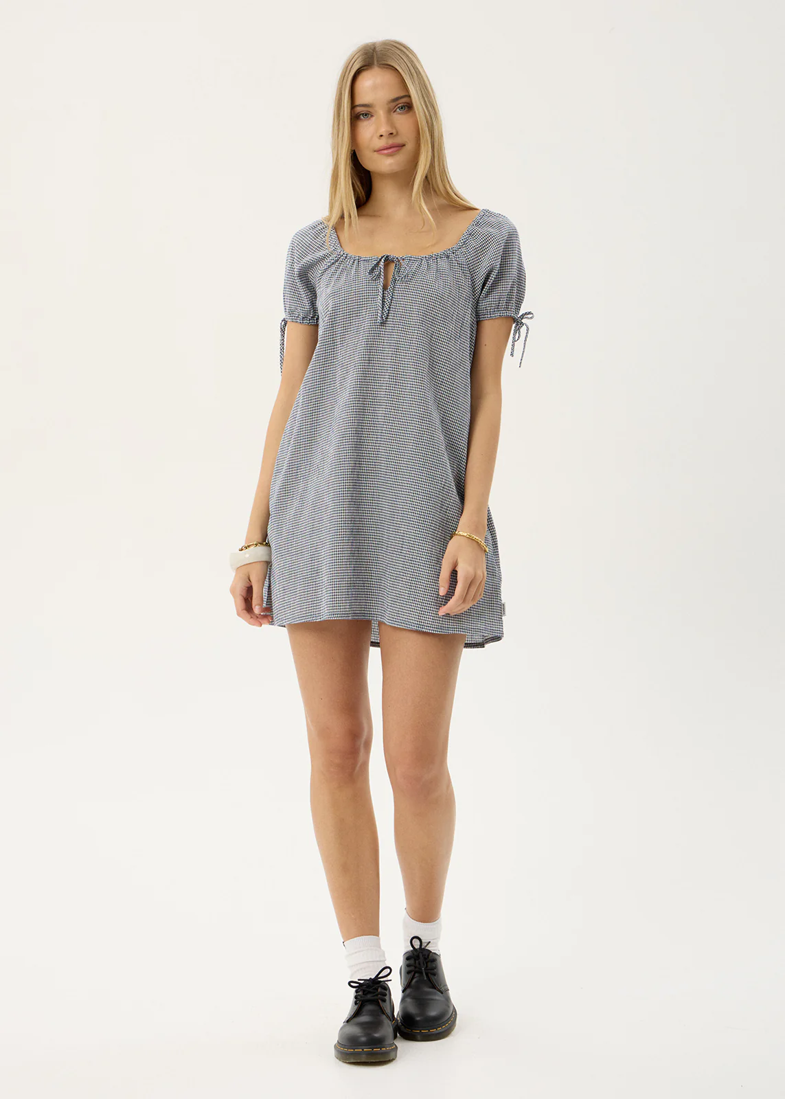 AFENDS Lenni indy hemp mini dress - Navy check