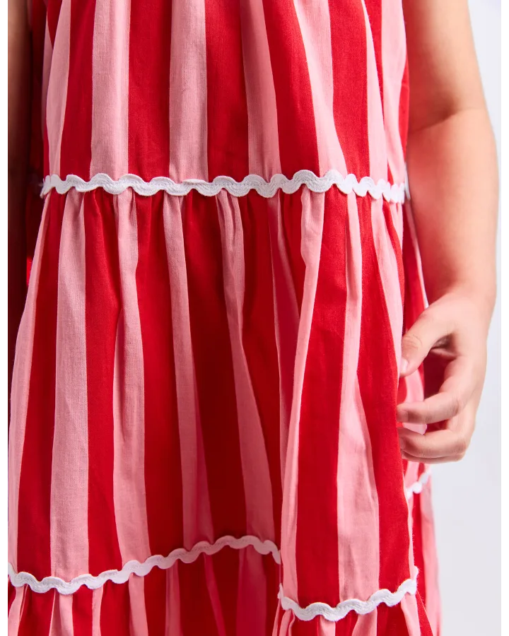 Eve Girl - AMELIA STRIPE DRESS - Red/Pink
