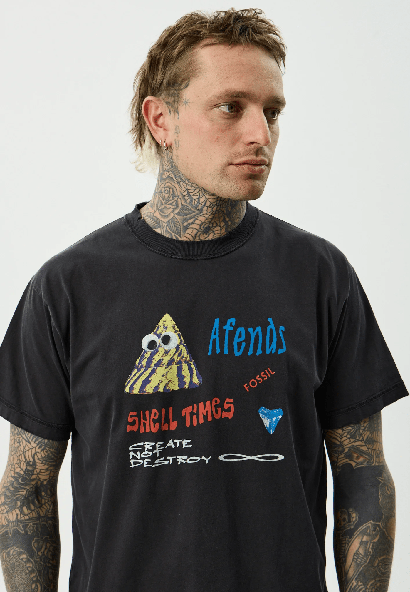 AFENDS Shell Times Boxy Fit Tee - Stone Black