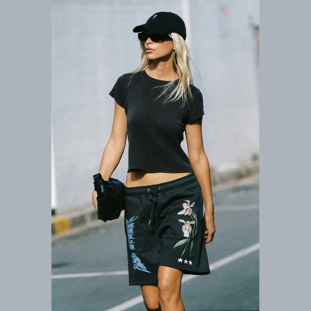SEA STREET Metallic boy track short - Washed black