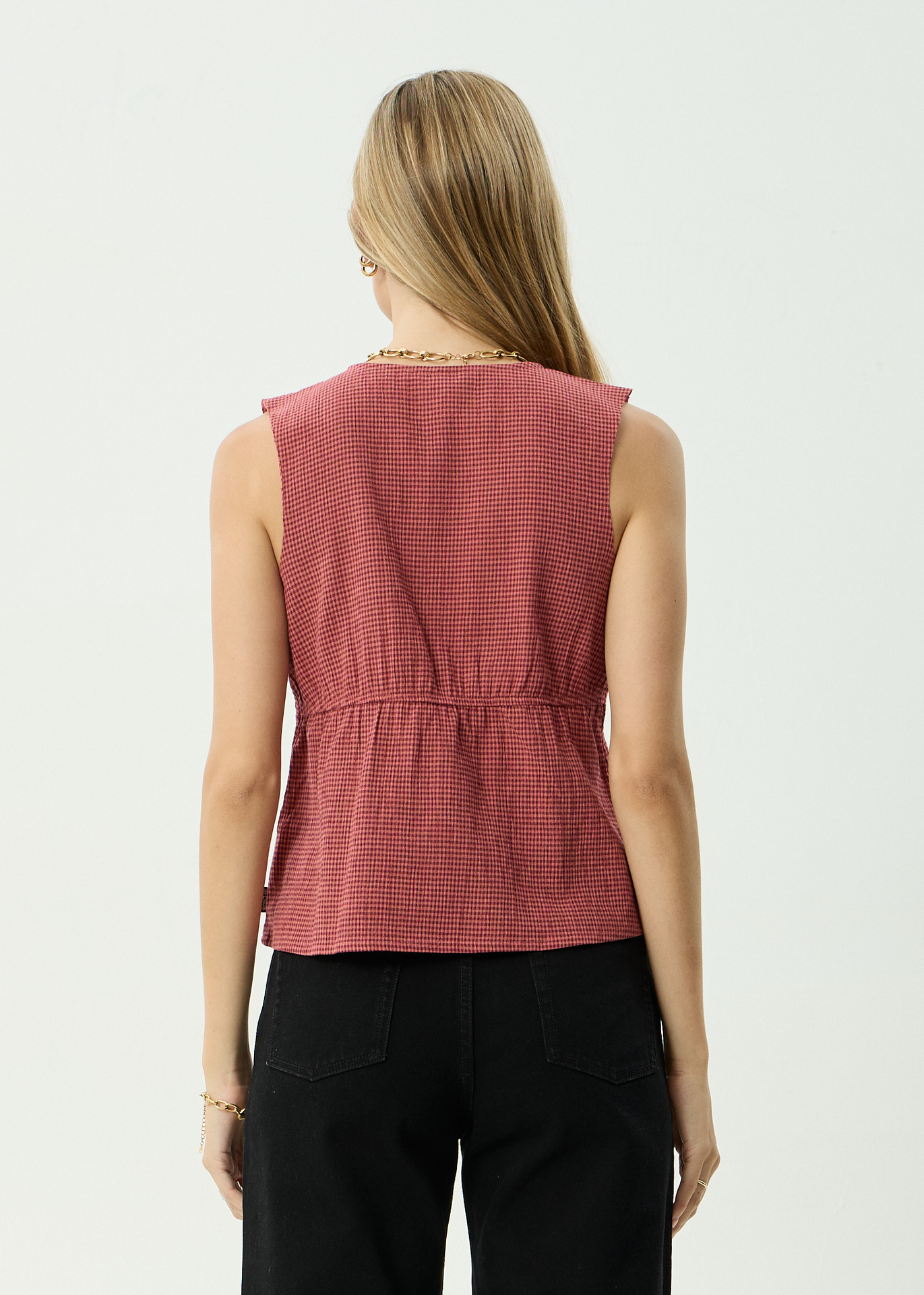 AFENDS Dahlia indy hemp short sleeve top - Rose check