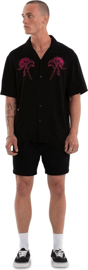 NOMDAIC PARADISE Florisim Cropped Resort Shirt - Jet black