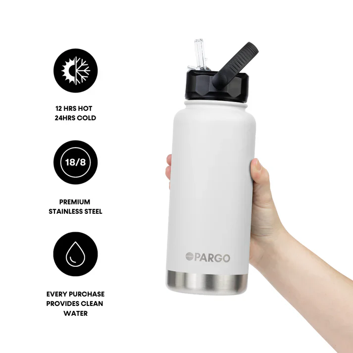 PROJECT PARGO 950mL Insulated Bottle w/ Straw Lid - White