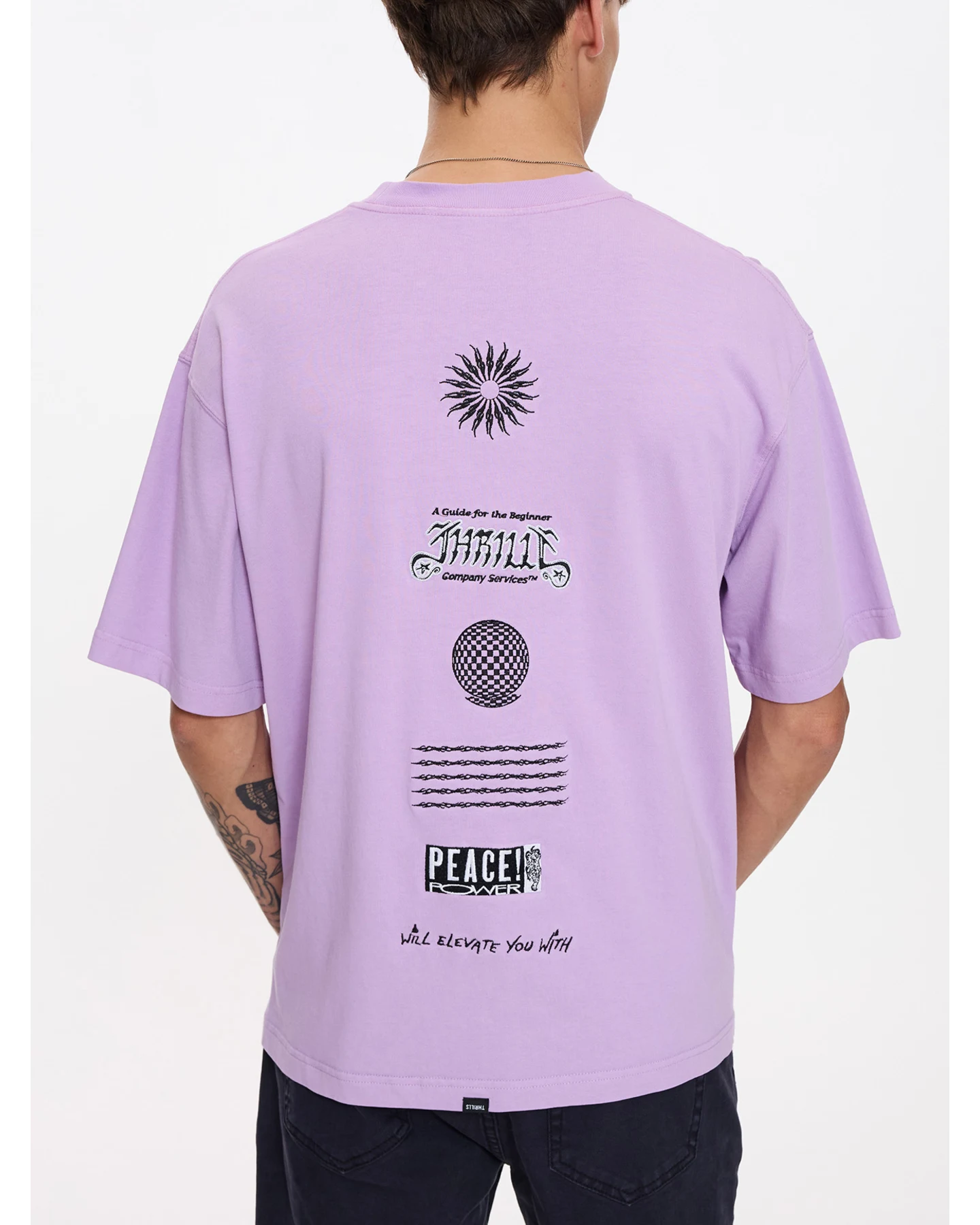 THRILLS Peace Power Embro Box Fit Oversize Cropped Tee - Lupine