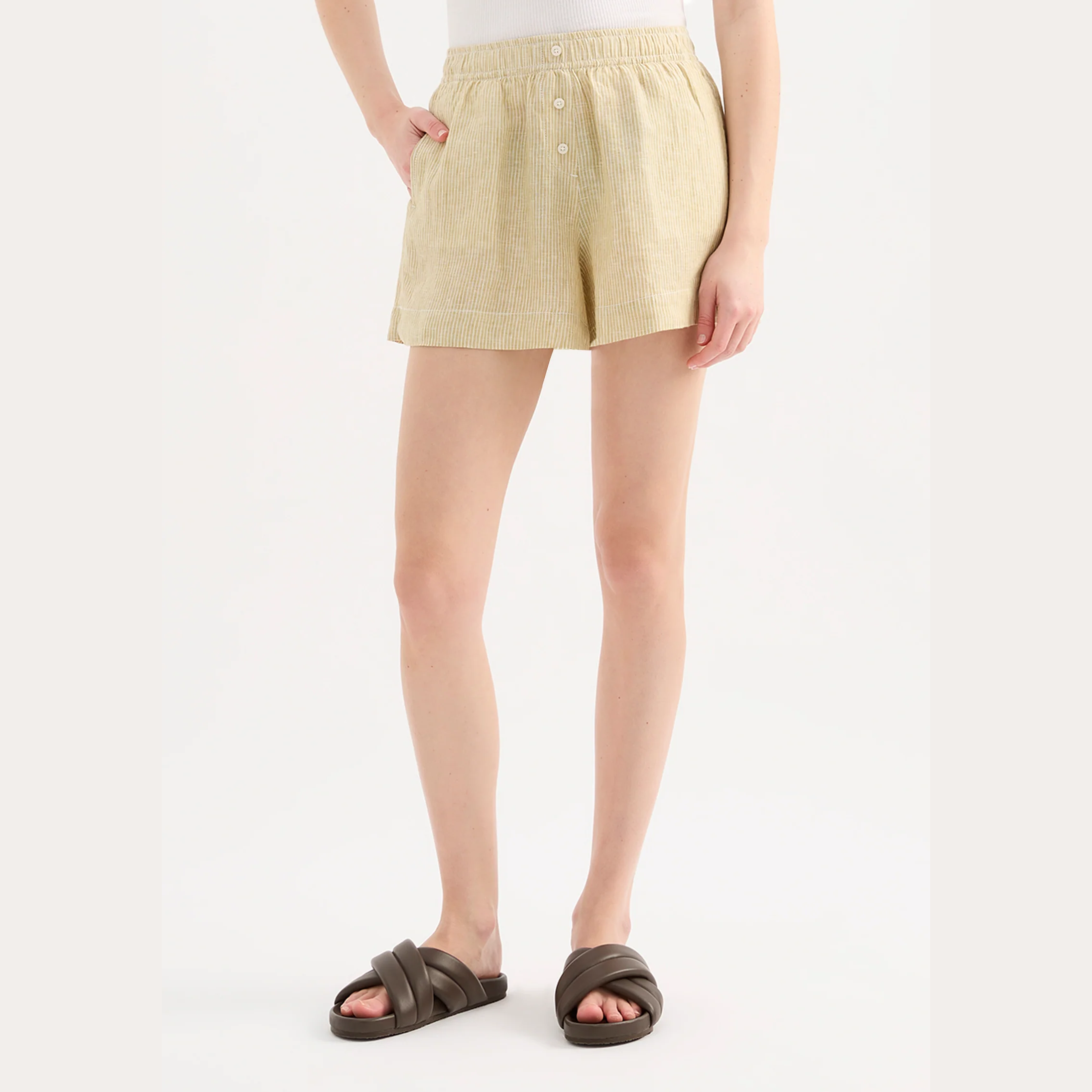 NUDE LUCY Lounge stripe linen short - Moss stripe