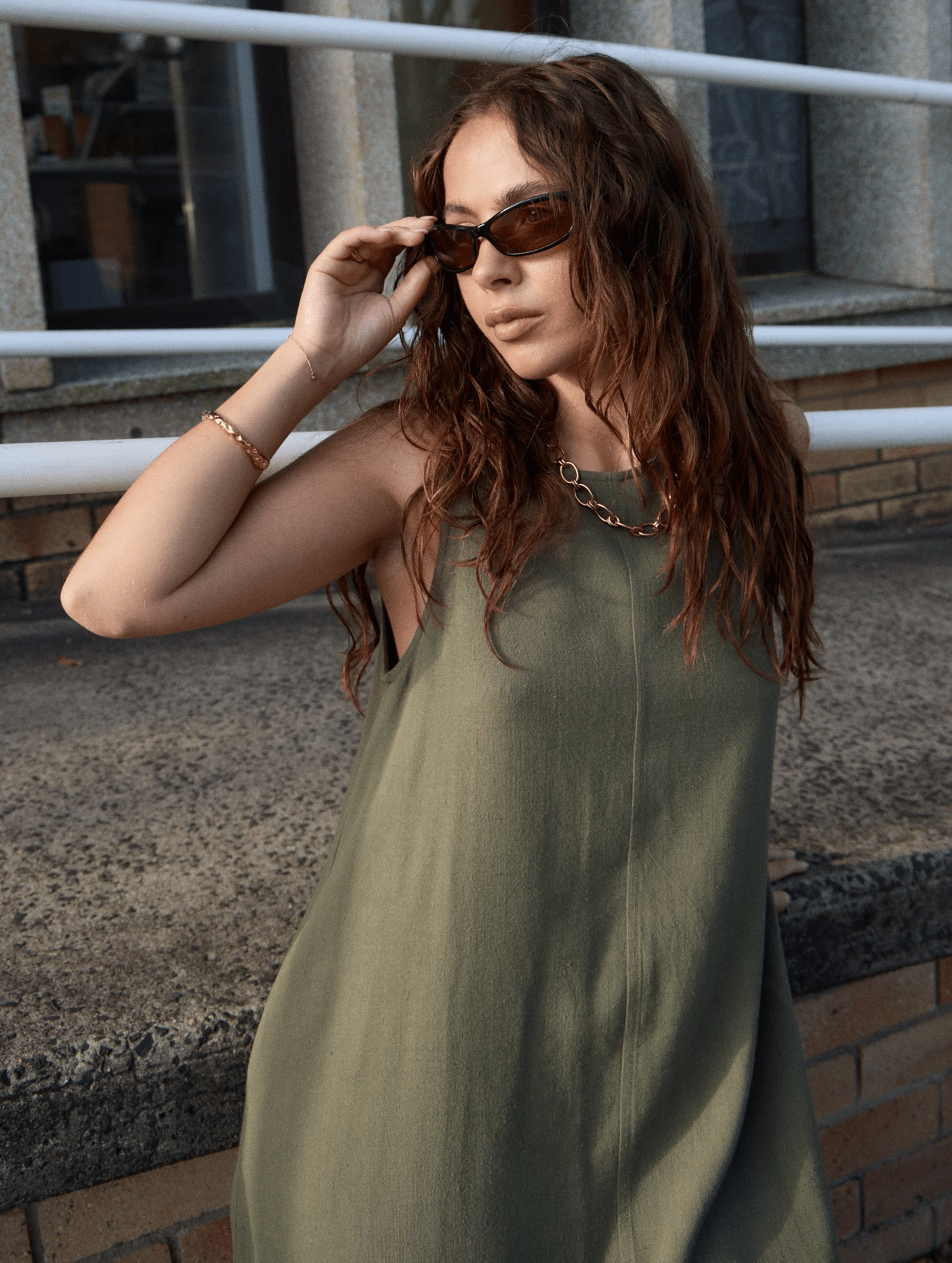 AFENDS Halle Linen MIni Dress - Deep Olive