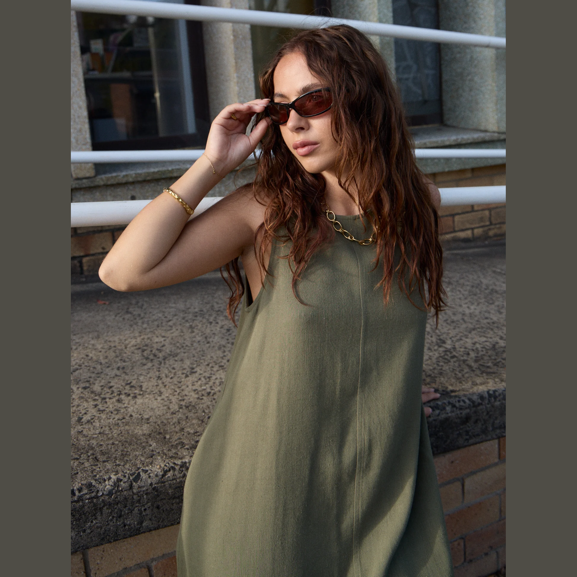 AFENDS Halle Linen MIni Dress - Deep Olive
