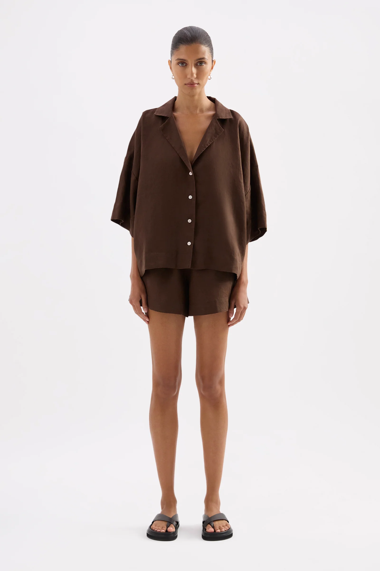 NUDE LUCY Lounge linen short - Chocolate