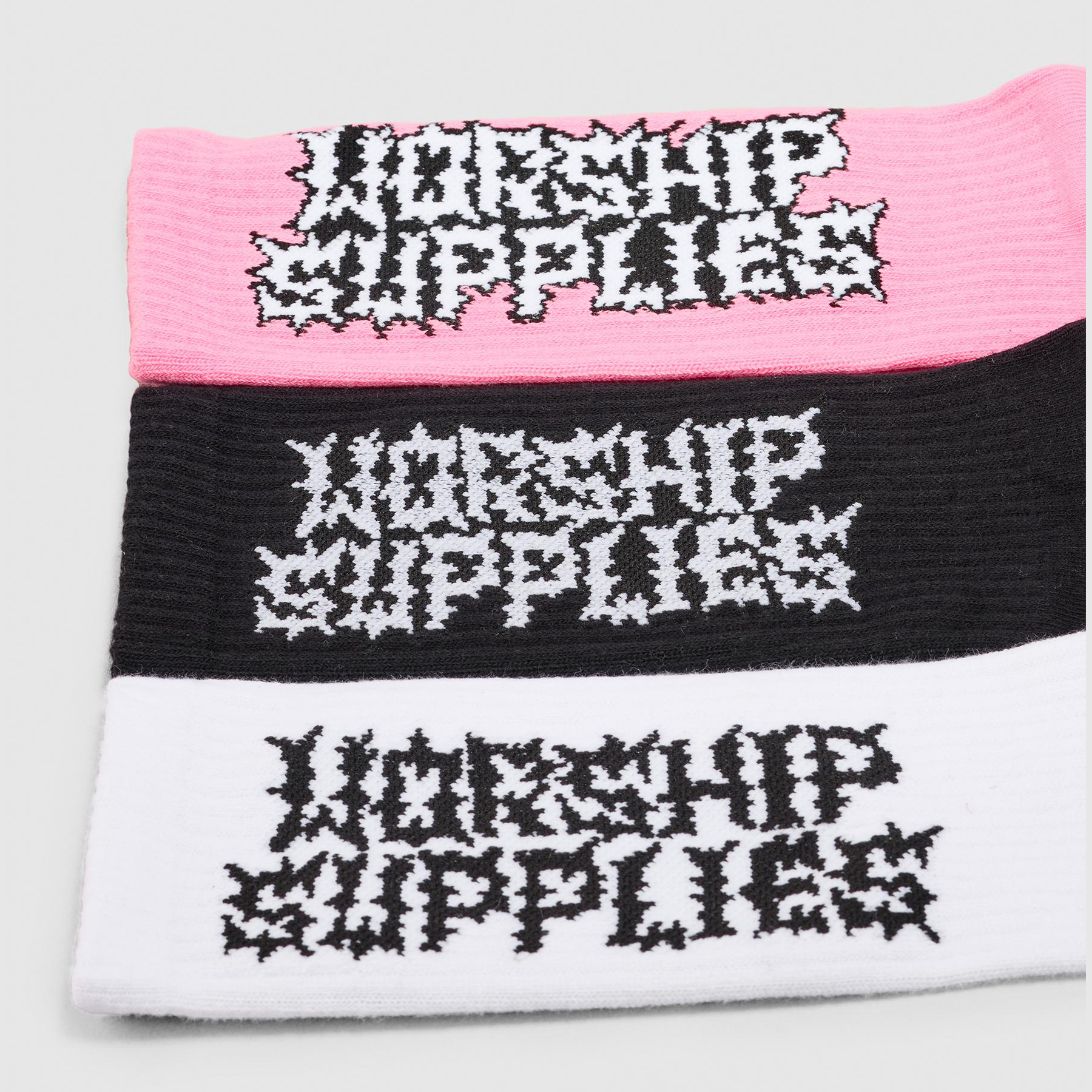 WORSHIP Pile Up Socks 3 Pack - White/Black/Flamingo