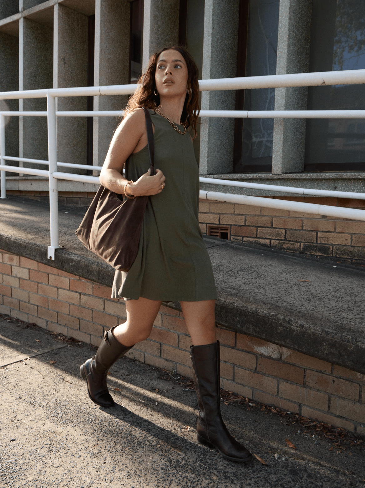 AFENDS Halle Linen MIni Dress - Deep Olive