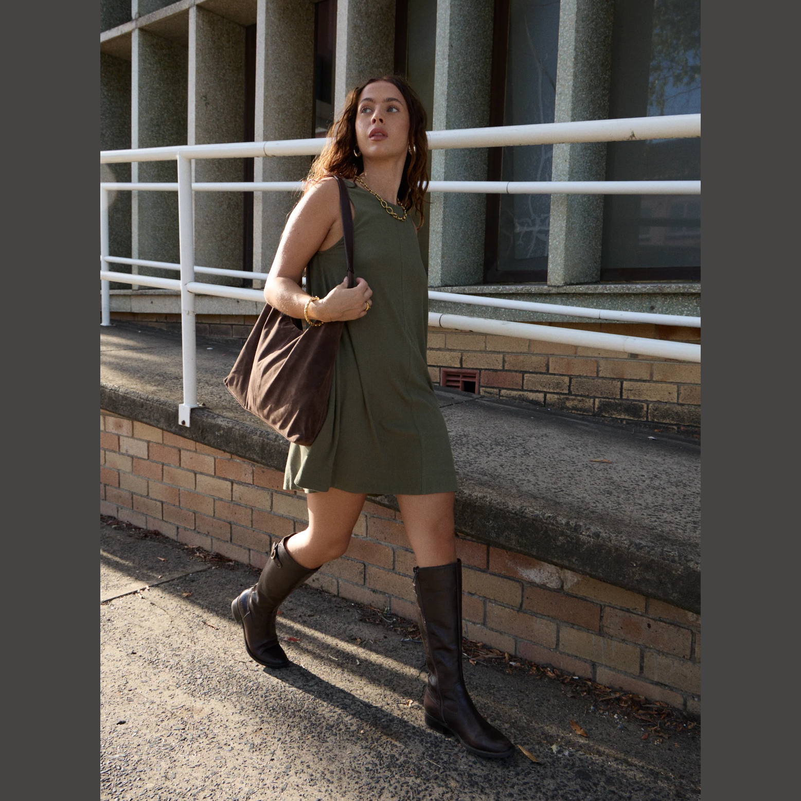AFENDS Halle Linen MIni Dress - Deep Olive
