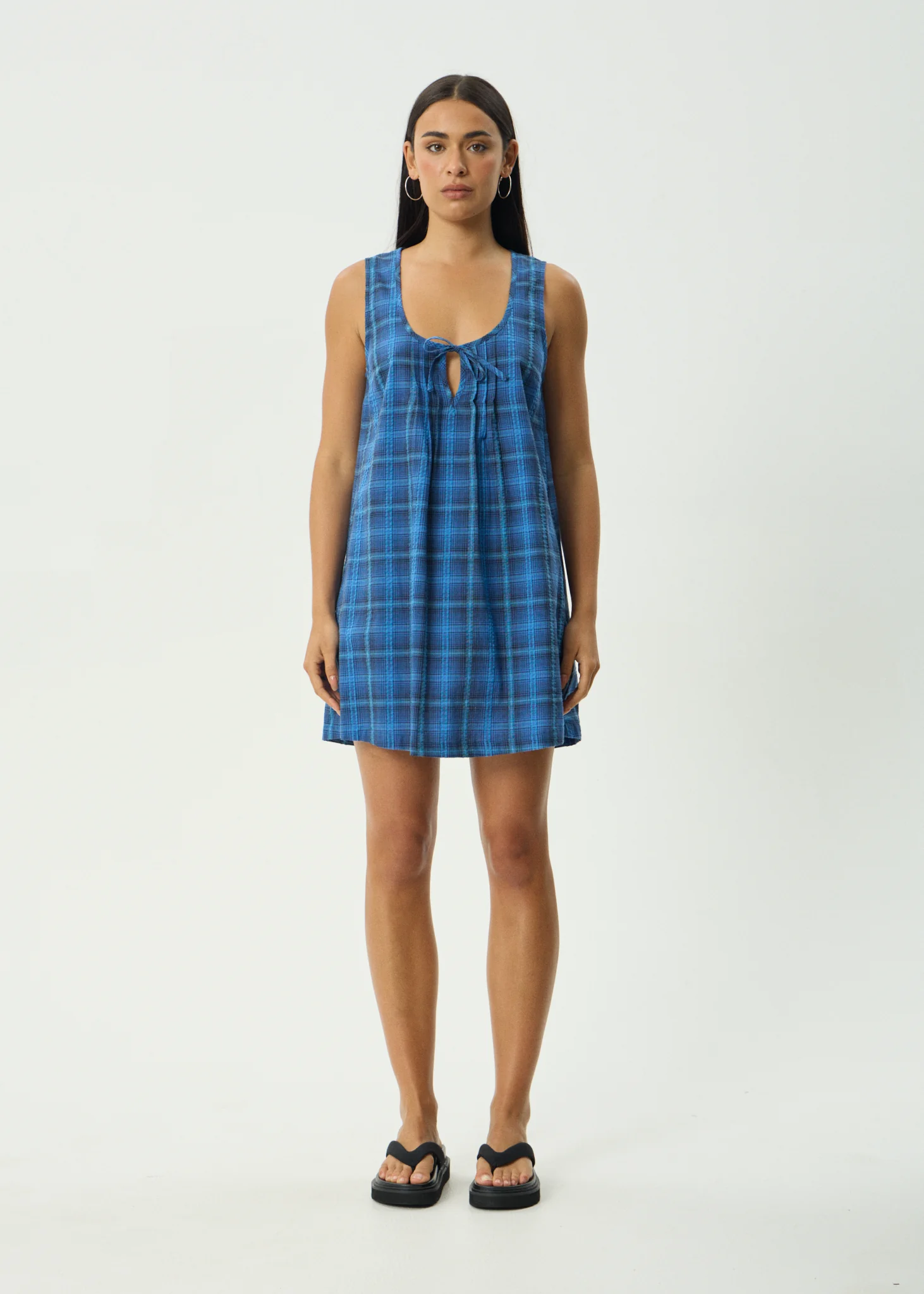 AFENDS Camden- Seersucker Mini Dress Seersucker Mini Dress - Marina check