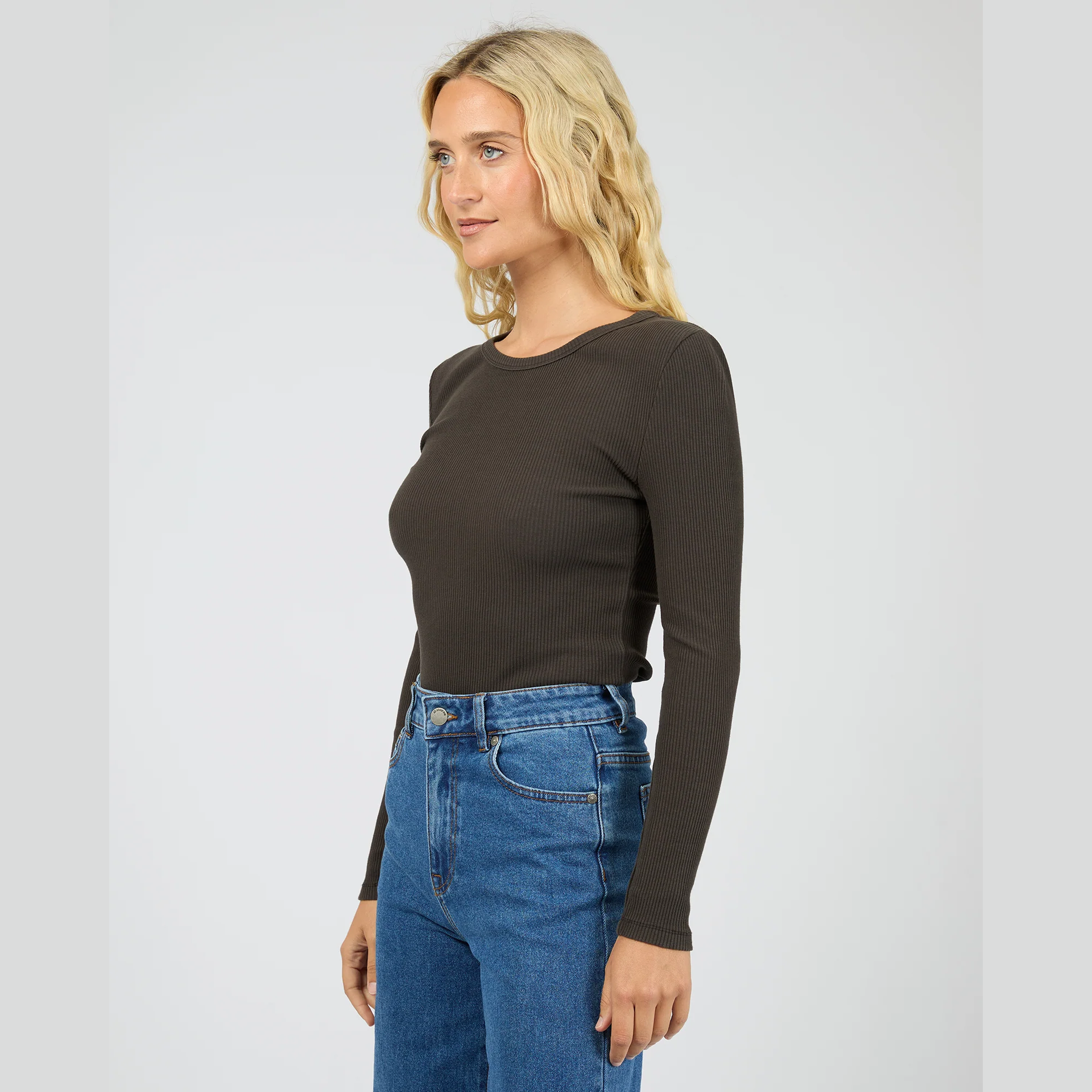 ALL ABOUT EVE. Eve Rib Baby LS Tee - Washed Black