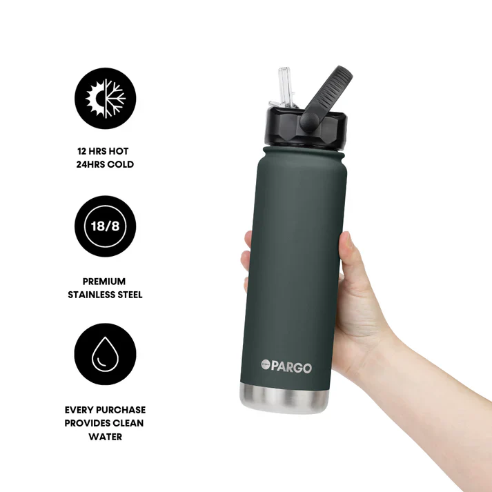 PROJECT PARGO 750mL Insulated Bottle w/ Straw Lid - Charcoal