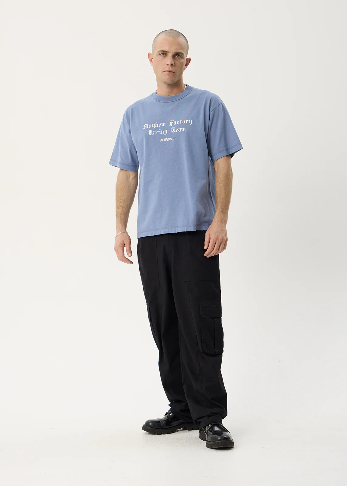AFENDS Mayhem heavyweight boxy tee - Washed slate blue