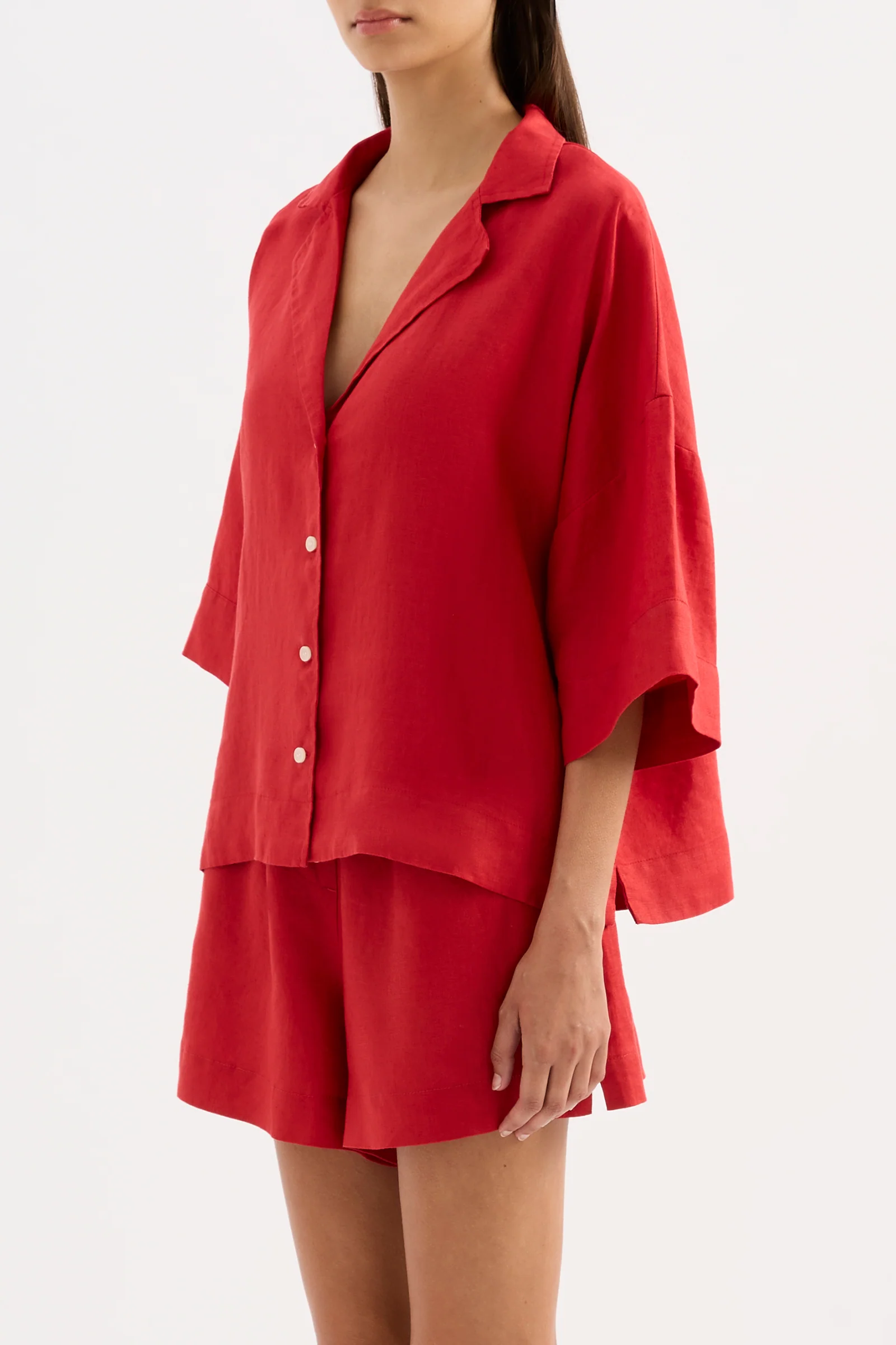 NUDE LUCY Lounge Linen Shirt - Vermillion