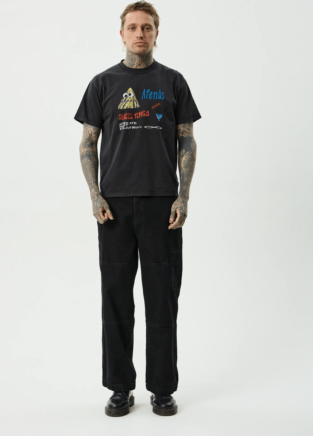 AFENDS Shell Times Boxy Fit Tee - Stone Black