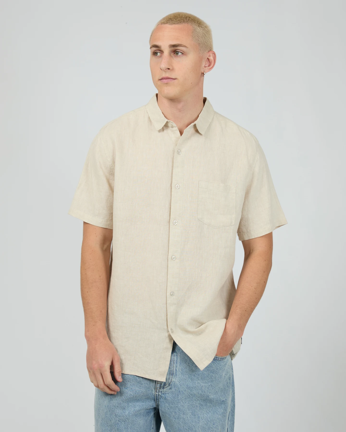 SILENT THEORY Linen ss shirt - Natural