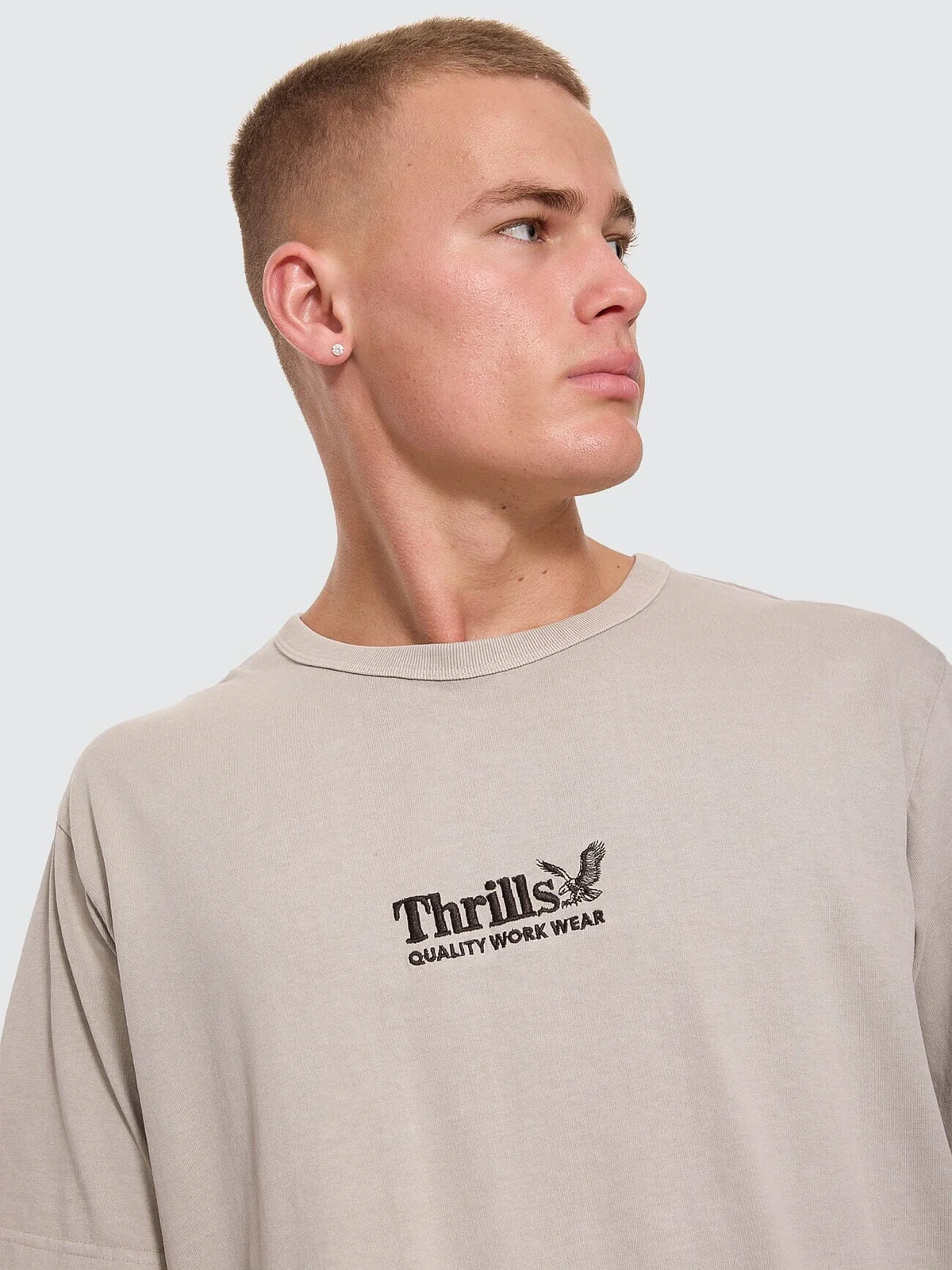 THRILLS Thrills Workwear Embro Merch Tee - Pumice stone