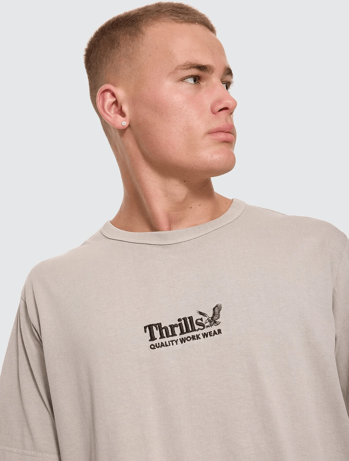 THRILLS Thrills Workwear Embro Merch Tee - Pumice stone