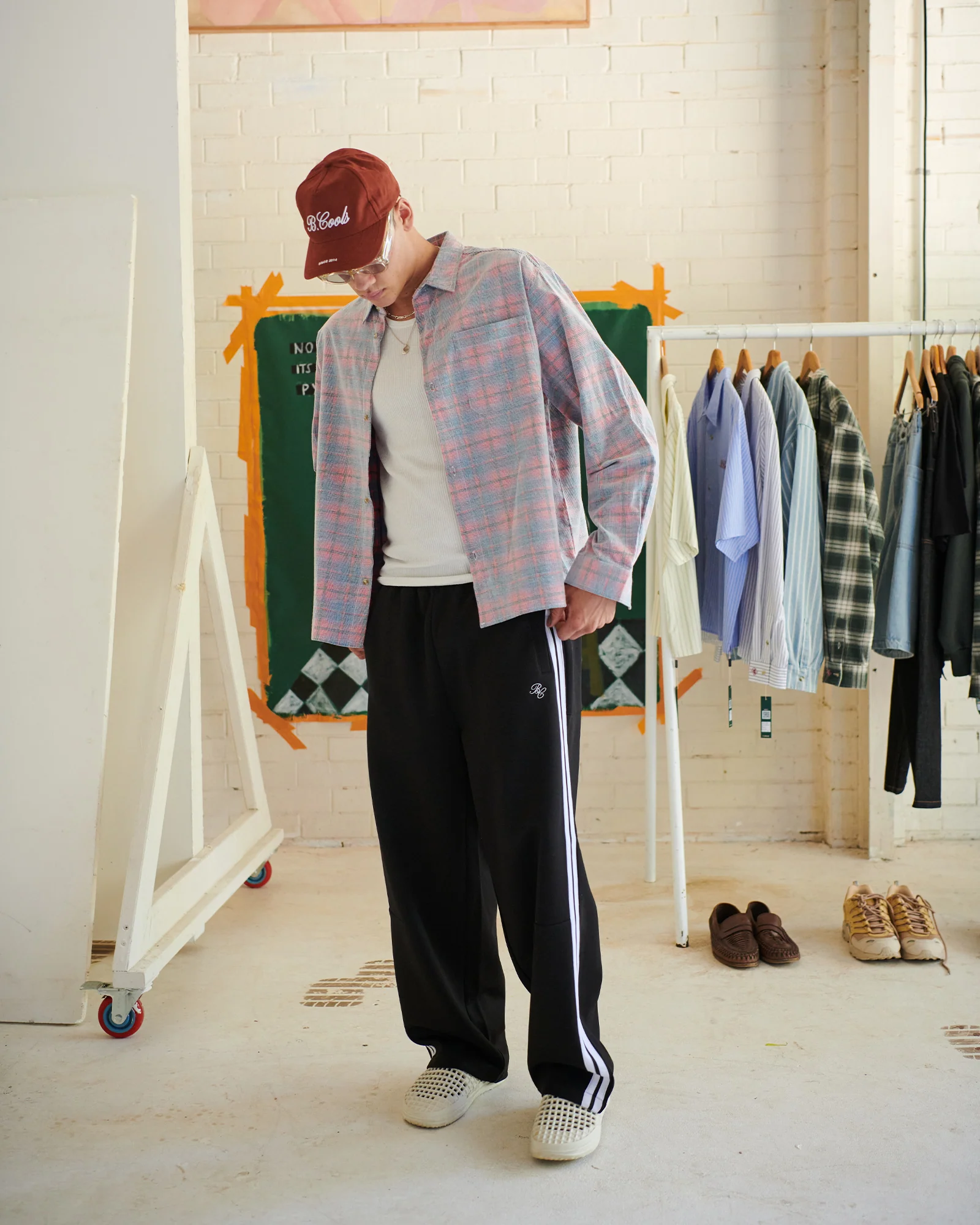 BARNEY COOLS Cabin Shirt Pink Cord Plaid