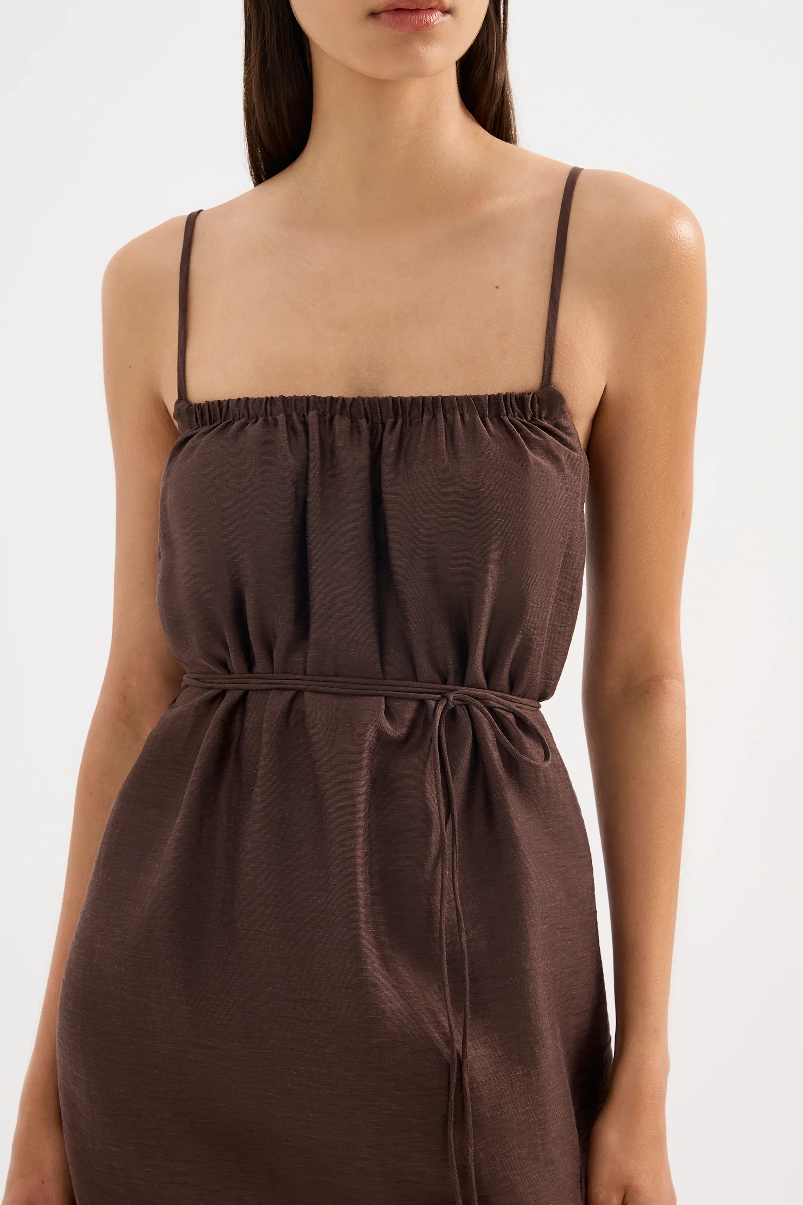 NUDE LUCY Ziki Linen Mini Dress - Chocolate