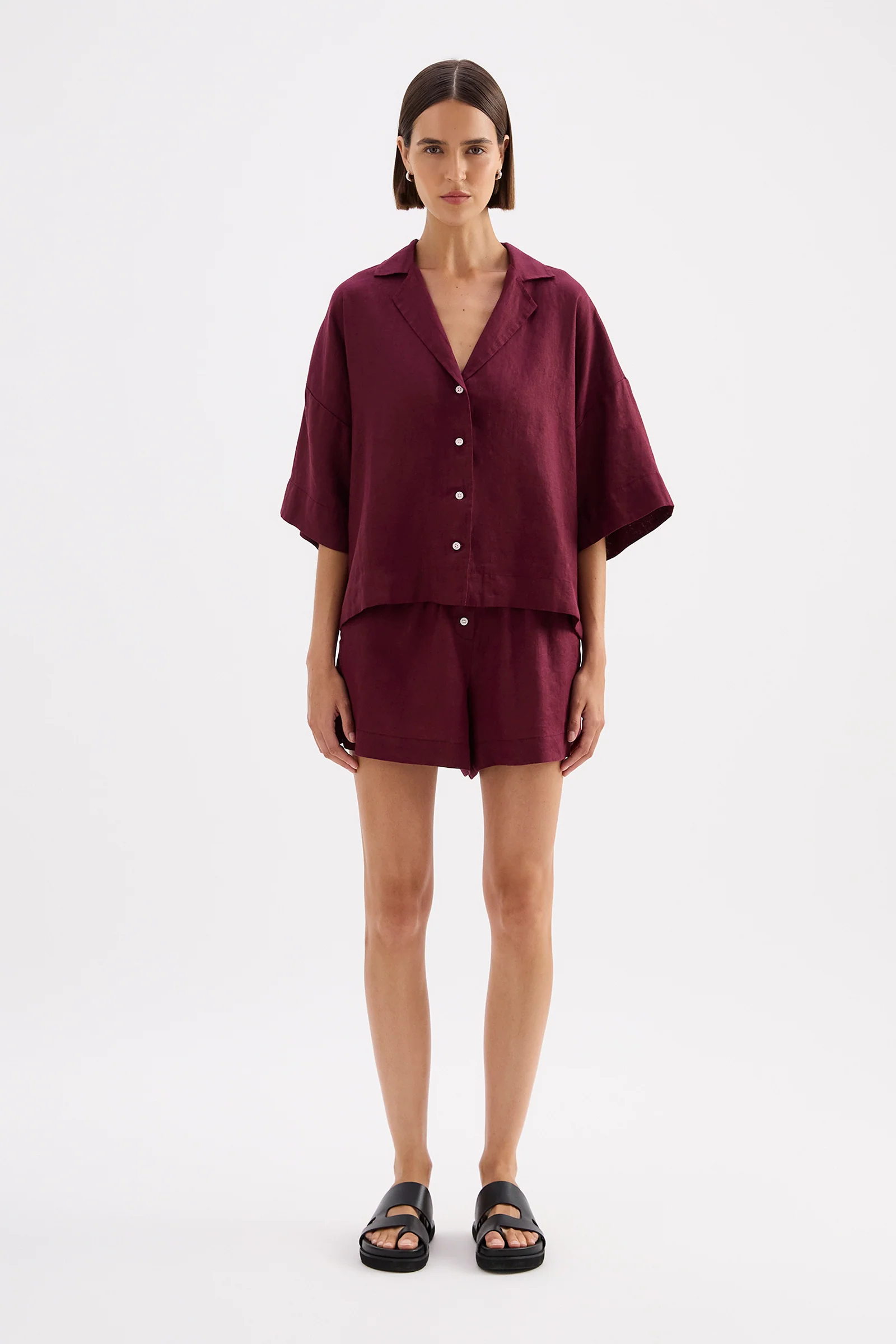 NUDE LUCY Lounge Linen Shirt - Merlot