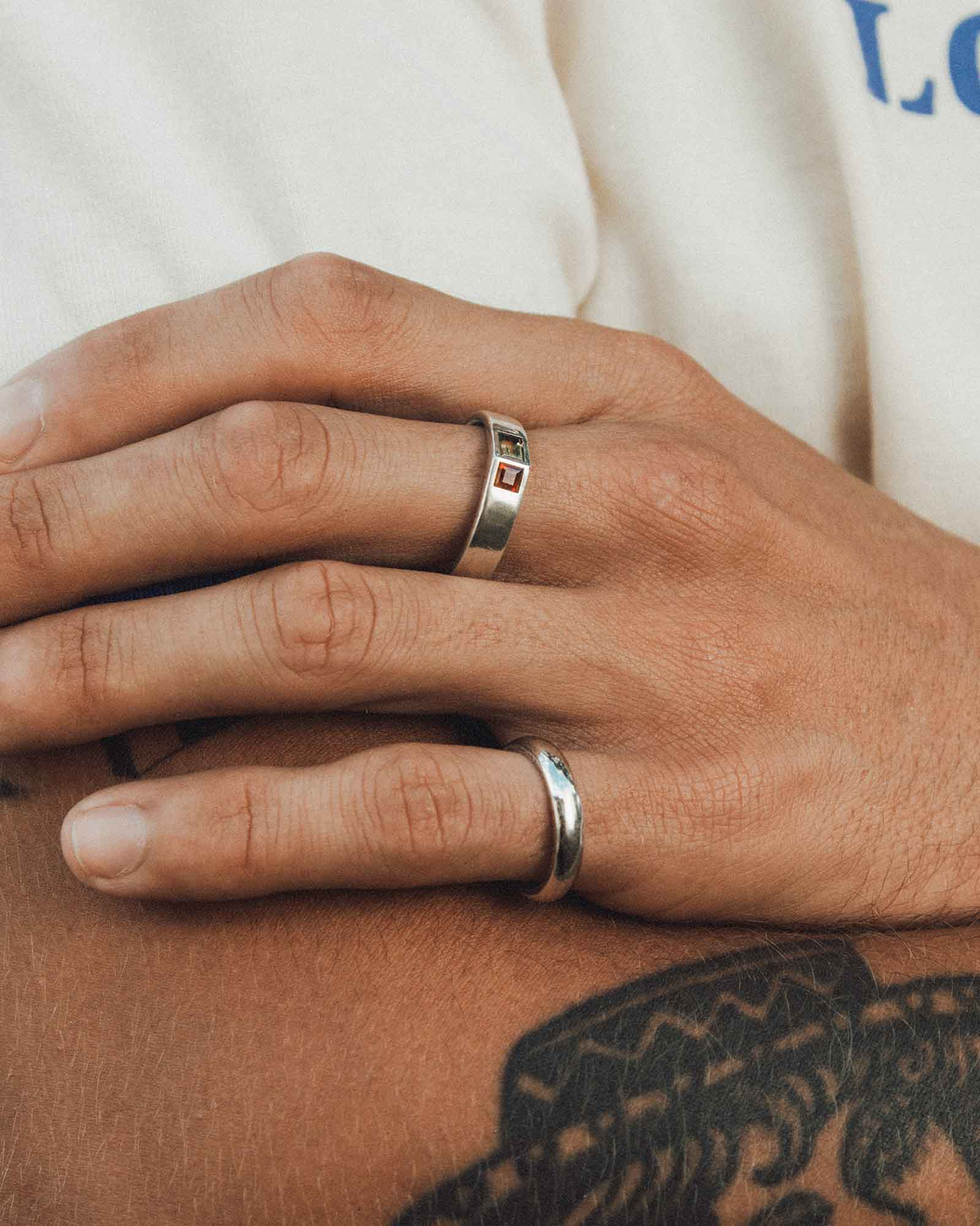 SUE THE BOY Axis ring 925 Silver/garnet/lemon quartz