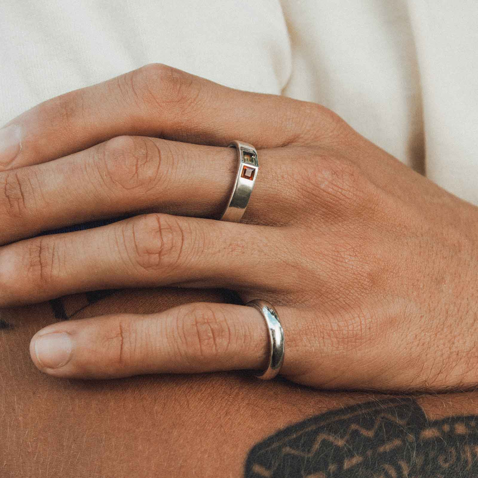 SUE THE BOY Axis ring 925 Silver/garnet/lemon quartz