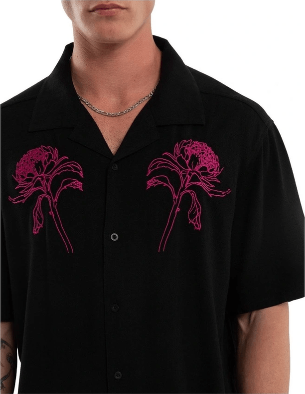 NOMDAIC PARADISE Florisim Cropped Resort Shirt - Jet black