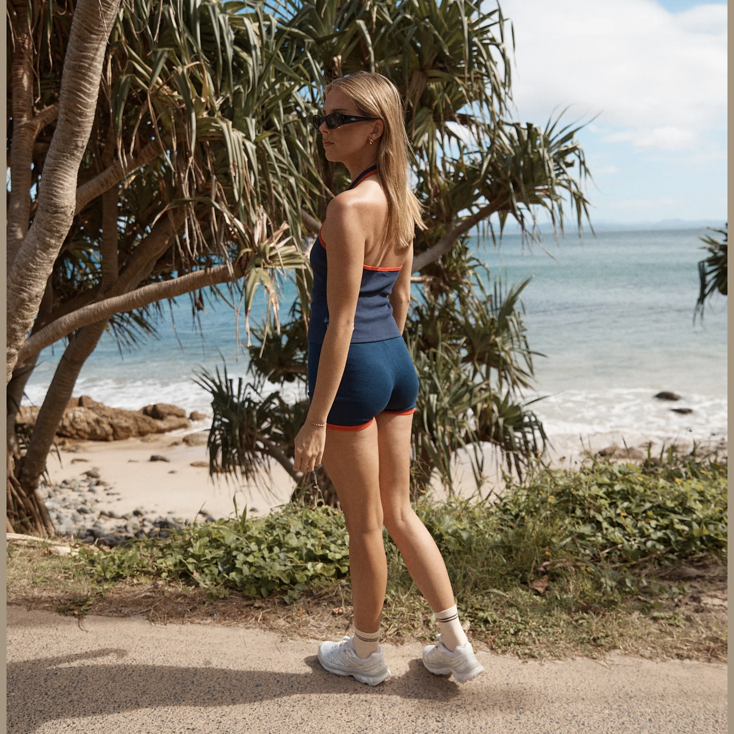 AFENDS Set Fire- Knit Short Knit Short -Navy/tomato