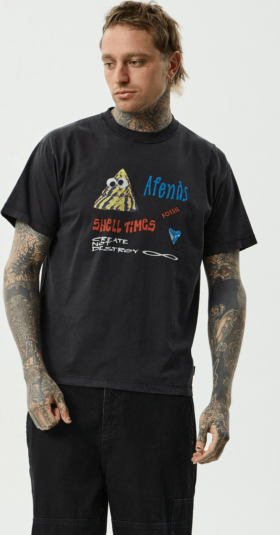 AFENDS Shell Times Boxy Fit Tee - Stone Black