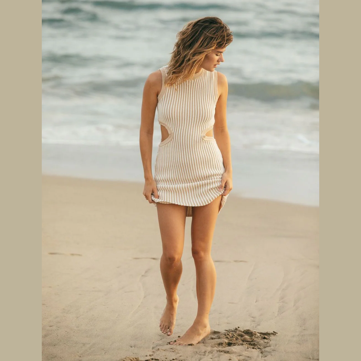 RUE STICC emily mini knit dress- off white sand