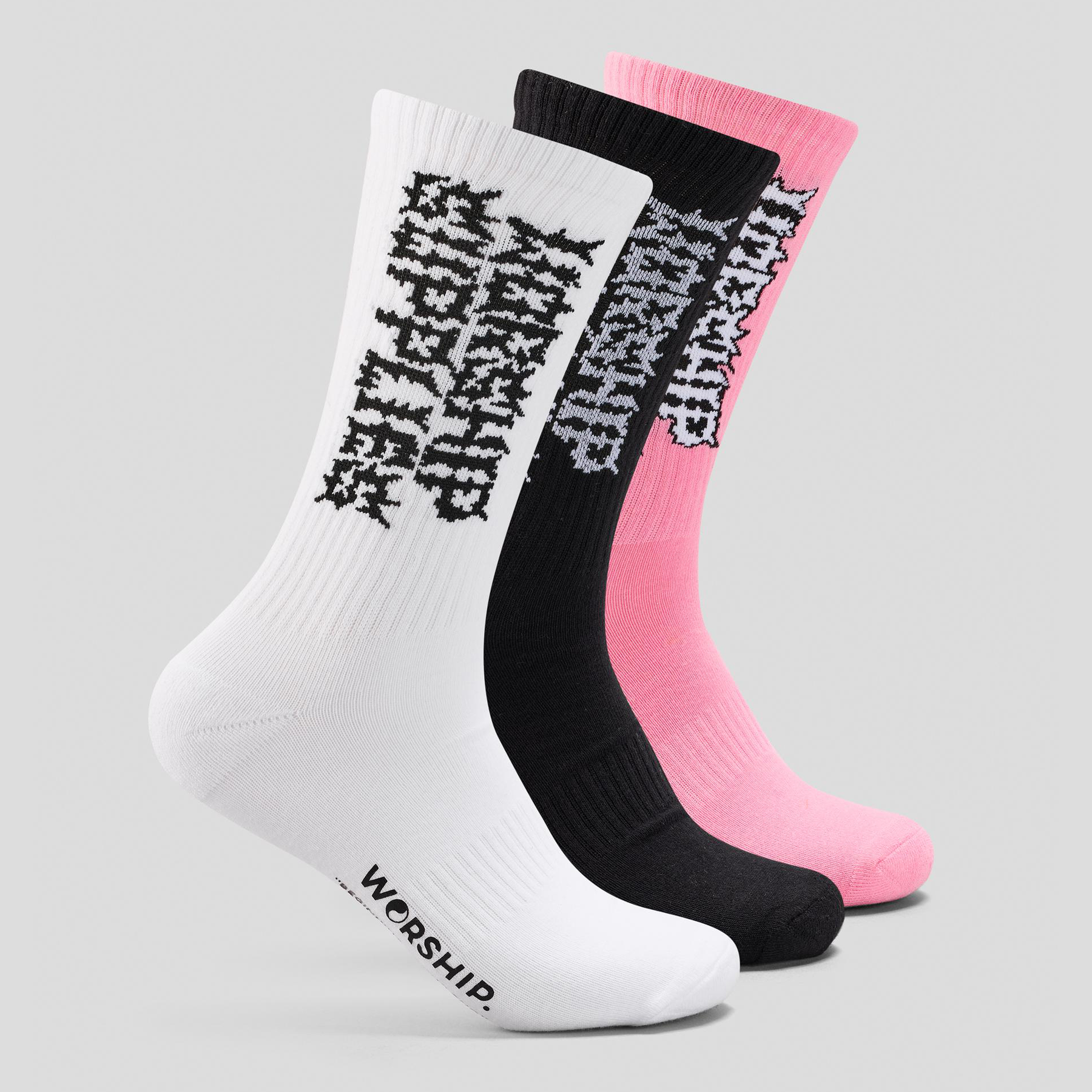 WORSHIP Pile Up Socks 3 Pack - White/Black/Flamingo