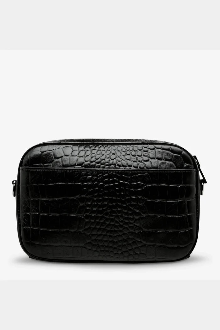 STATUS ANXIETY plunder with webbed strap - Black croc emboss