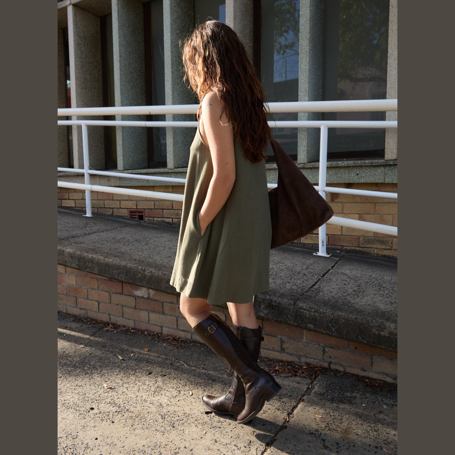 AFENDS Halle Linen MIni Dress - Deep Olive
