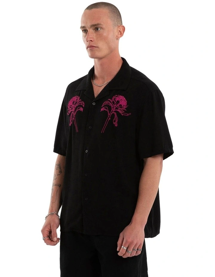 NOMDAIC PARADISE Florisim Cropped Resort Shirt - Jet black