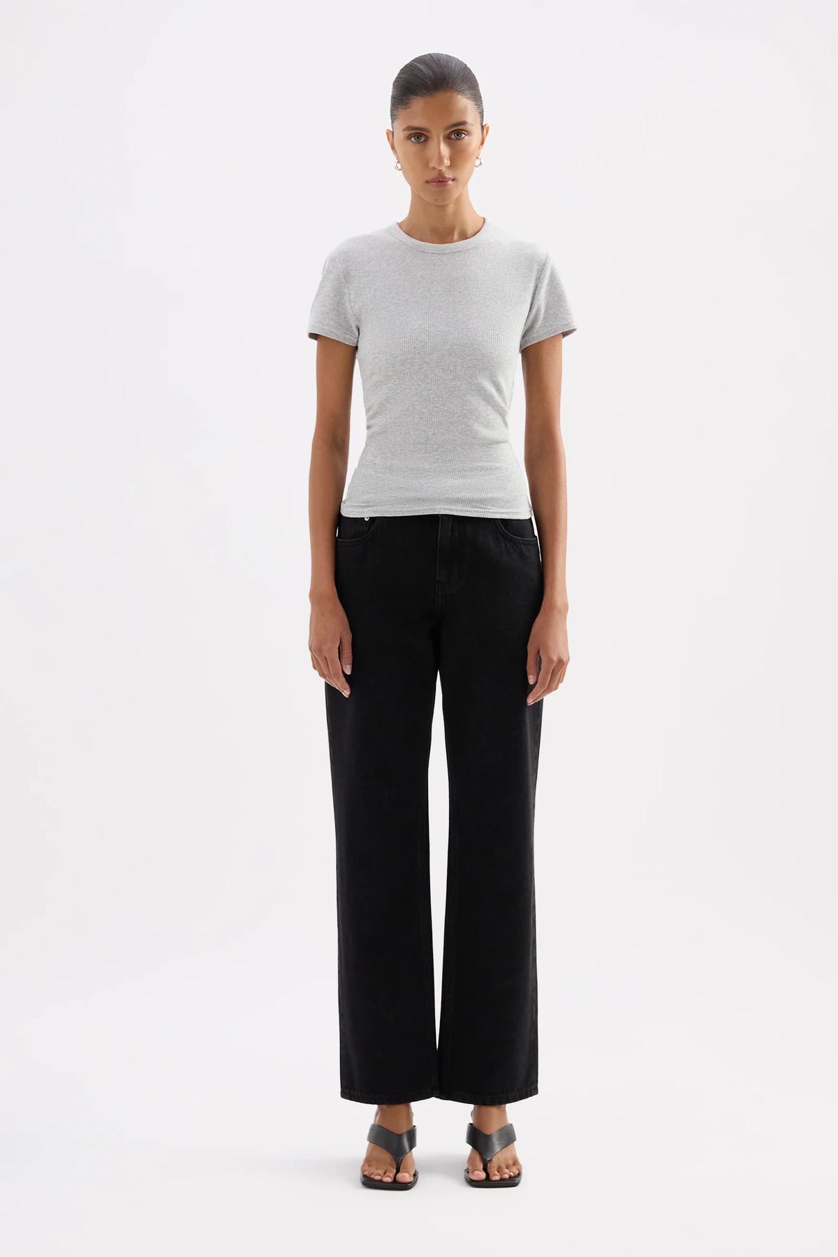 Nude Lucy Organic Rib Ss Tee Grey Marle