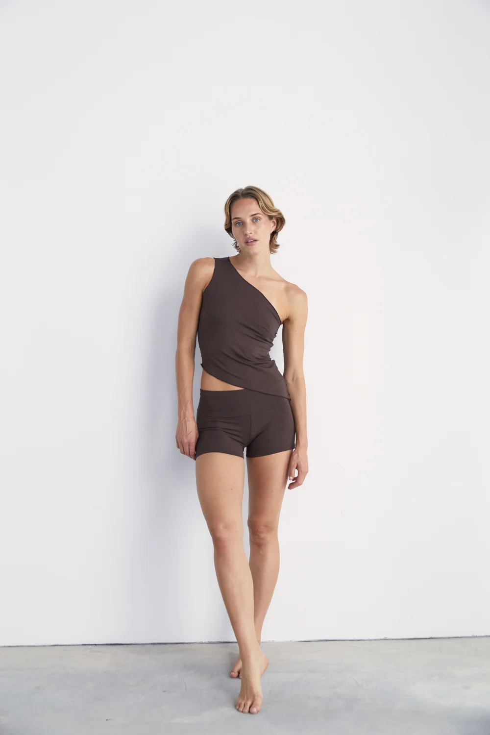 PINKY & KAMAL One Shoulder Asym Hem Tank - Dark Brown