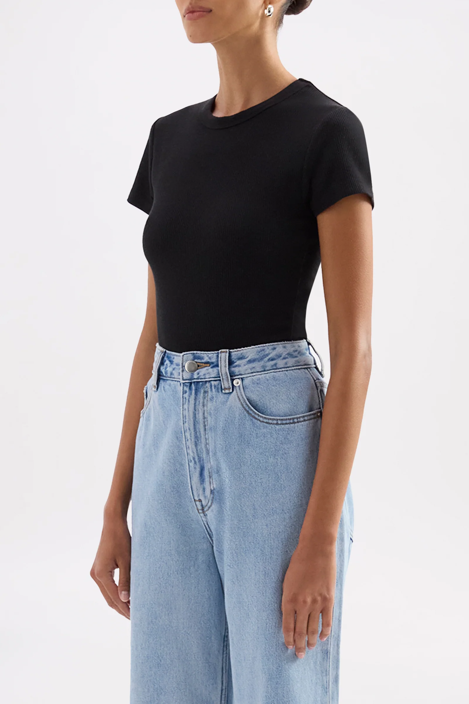 NUDE LUCY Organic Rib Ss Tee - Black