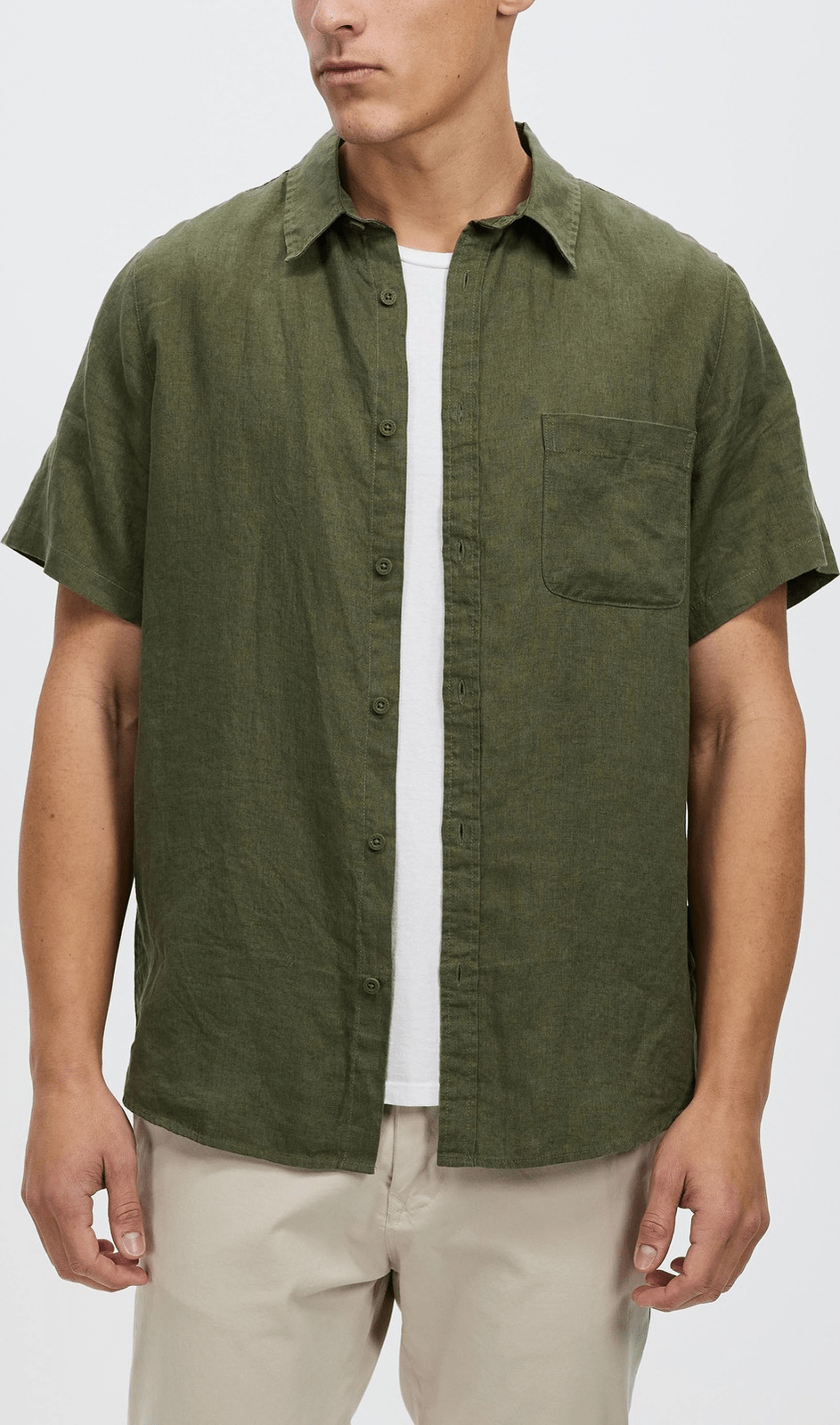 Mr simple linen short sleeve shirt - fatigue