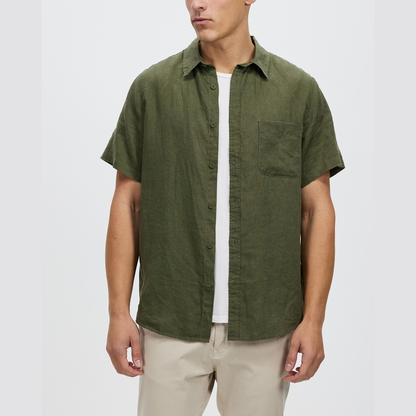 Mr simple linen short sleeve shirt - fatigue