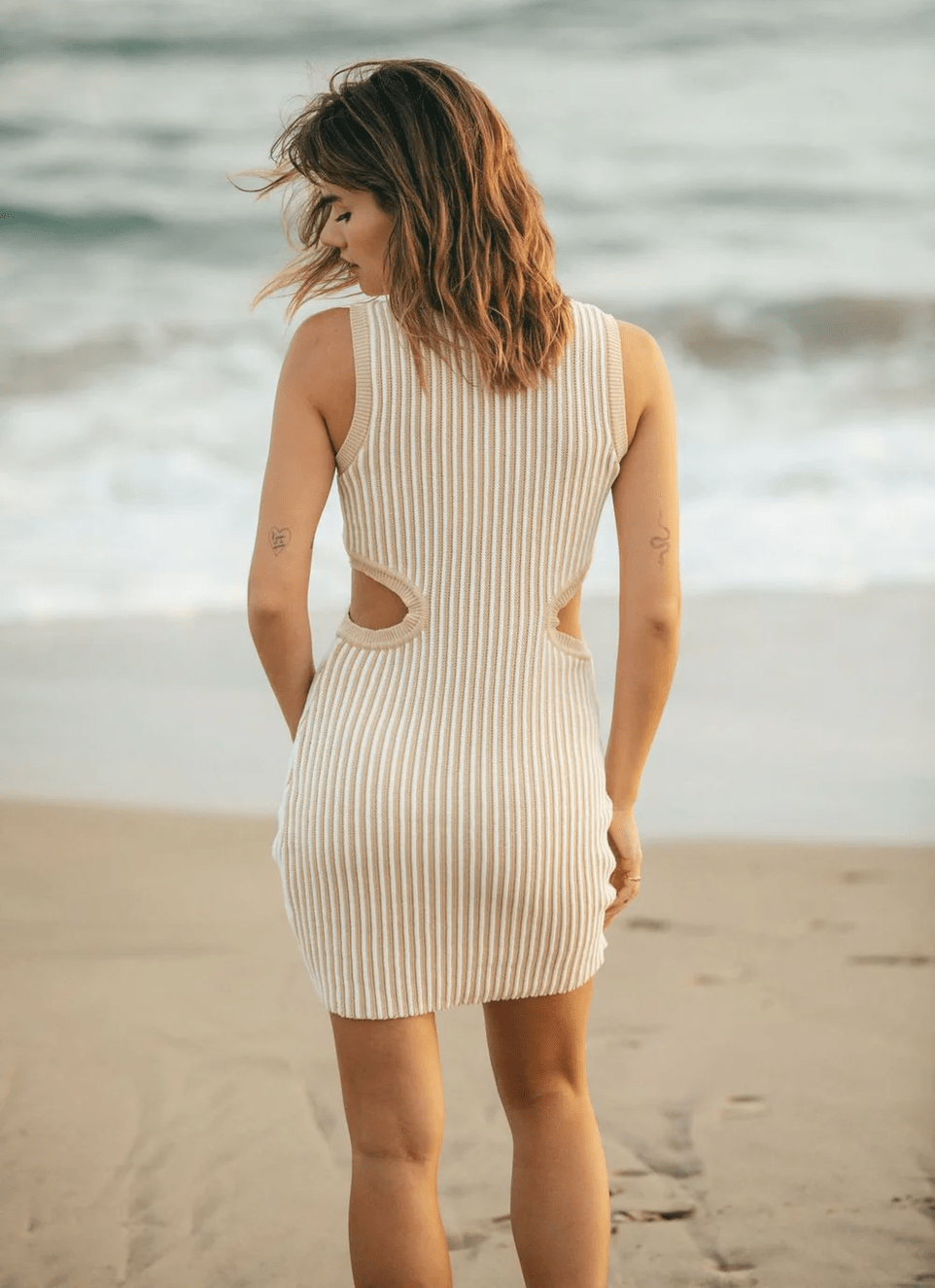 RUE STICC emily mini knit dress- off white sand