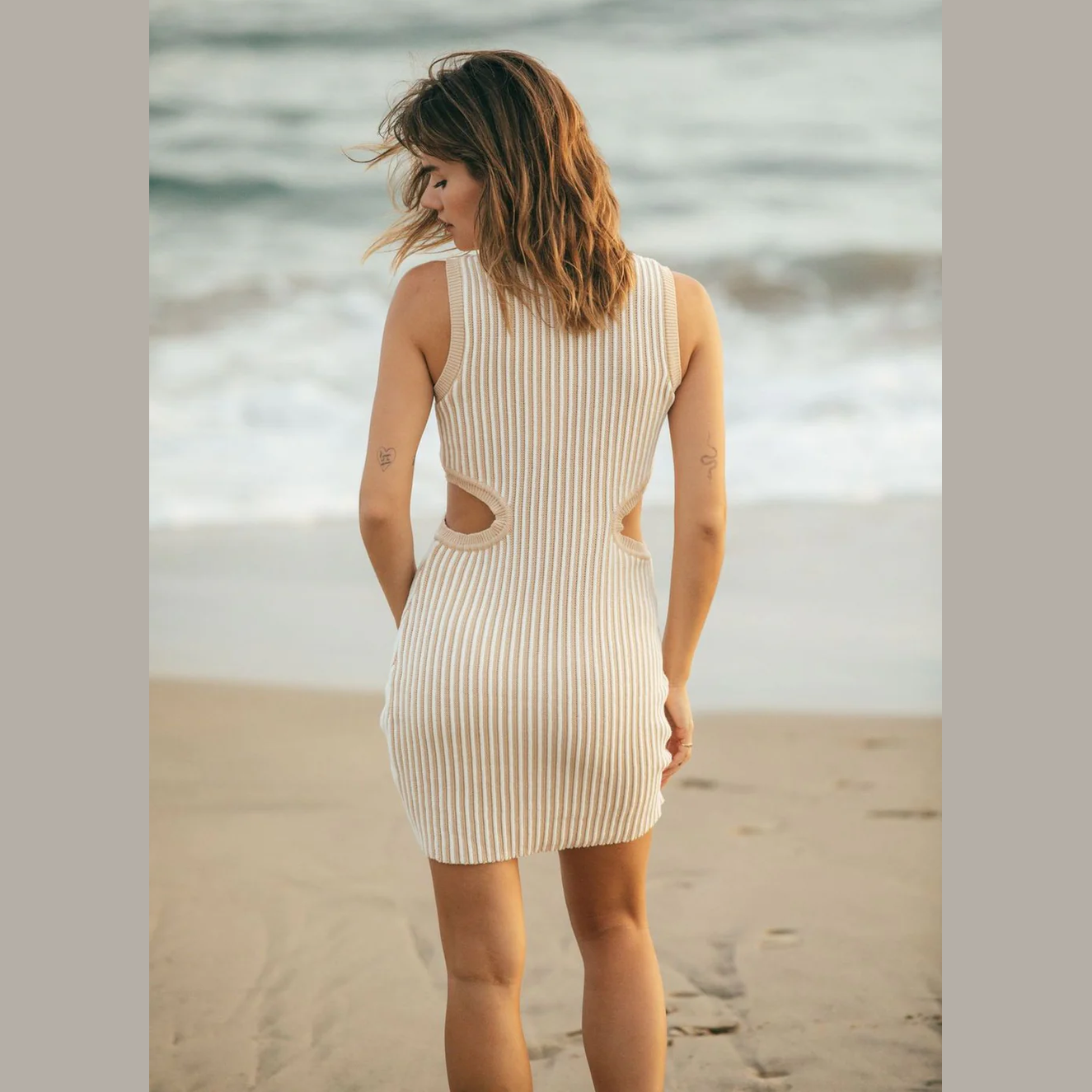 RUE STICC emily mini knit dress- off white sand