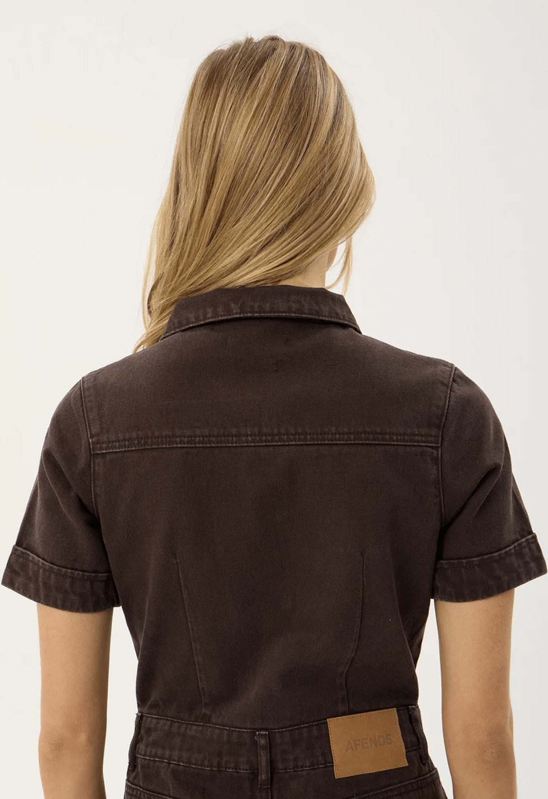 AFENDS Miami denim flared leg jumpsuit - Washed coffee