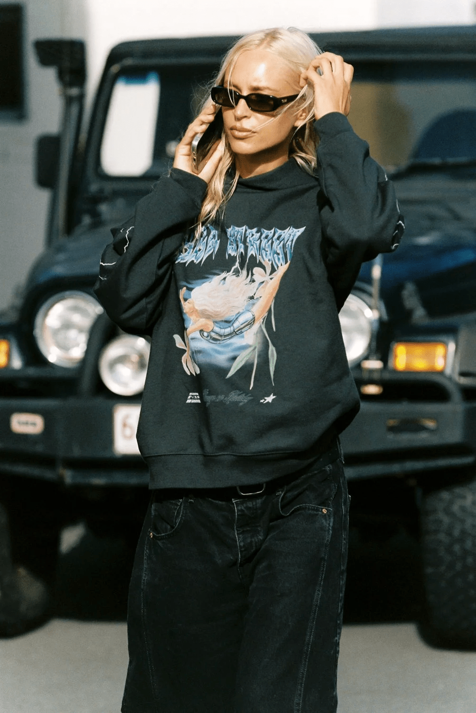 SEA STREET Metallic driver oversized hoody - Washed black